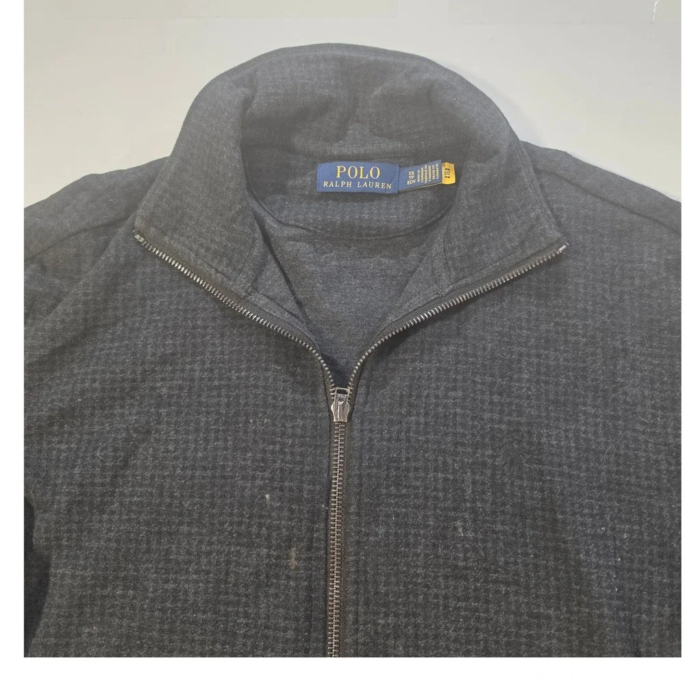 Polo Ralph Lauren Mens Charcoal Grey Textured Full Zip Mock Neck Jacket XS